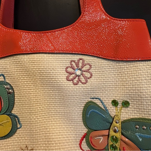 Vintage Y2K Coach Lexi Woven Straw Butterfly Purse-  Coral/Orange B1168-F16584 - Picture 4 of 16